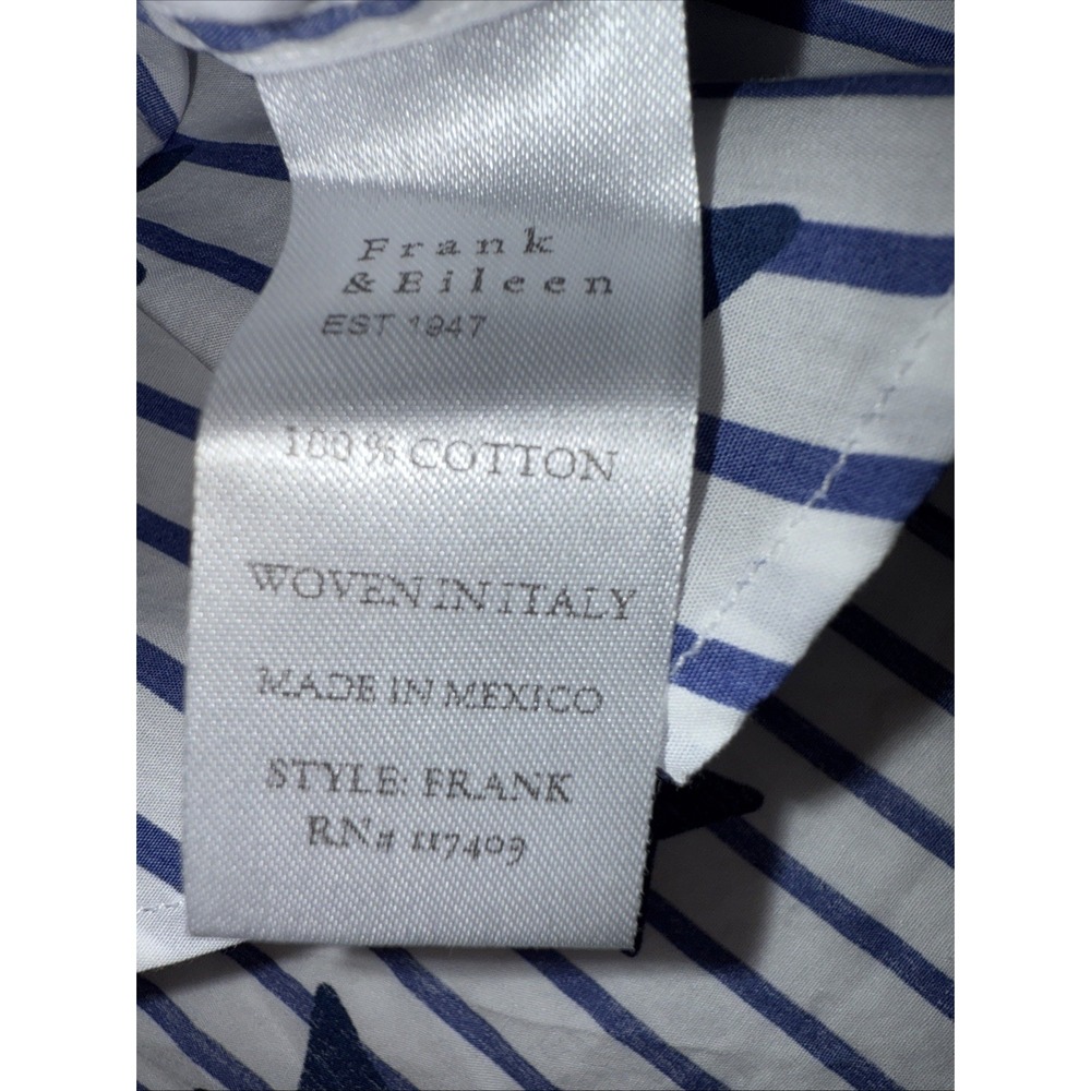 Frank & Eileen Frank Shirt XS Blue White Striped Star Print Cotton Button Up - Picture 6 of 9